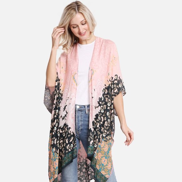 P/S Paisley & Floral ·Kimono·Wrap·Swimsuit Cover·Bikini Cover up·ComfyLuxe - Picture 3 of 3